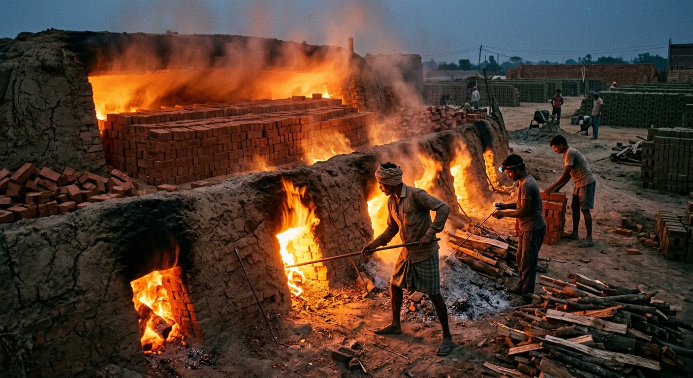 Brick kiln firing heat and baking