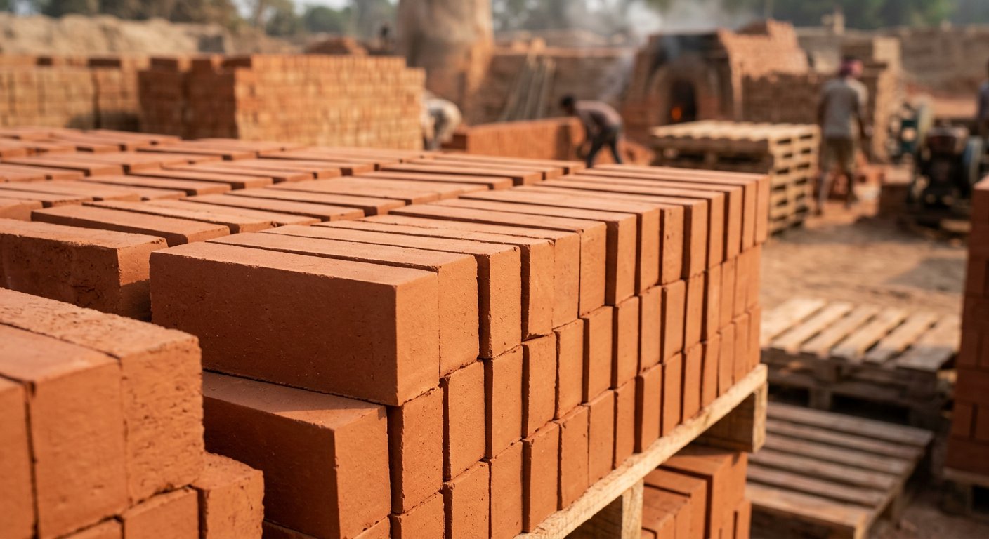 Quality red bricks stacked neatly
